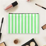 Vertical Stripes - White and Light Green Cosmetic Bag (M)