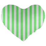 Vertical Stripes - White and Light Green Large 19  Premium Flano Heart Shape Cushion