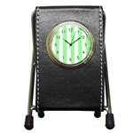 Vertical Stripes - White and Light Green Pen Holder Desk Clock