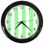 Vertical Stripes - White and Light Green Wall Clock (Black)