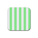 Vertical Stripes - White and Light Green Rubber Coaster (Square)