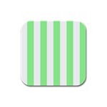 Vertical Stripes - White and Light Green Rubber Square Coaster (4 pack)