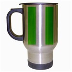 Vertical Stripes - White and Light Green Travel Mug (Silver Gray)