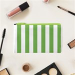 Vertical Stripes - White and Dollar Bill Green Canvas Cosmetic Bag (XS)