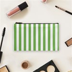 Vertical Stripes - White and Dollar Bill Green Cosmetic Bag (S)