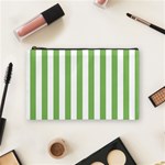 Vertical Stripes - White and Dollar Bill Green Cosmetic Bag (M)