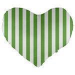 Vertical Stripes - White and Dollar Bill Green Large 19  Premium Heart Shape Cushion