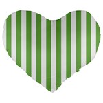Vertical Stripes - White and Dollar Bill Green Large 19  Premium Flano Heart Shape Cushion