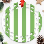 Vertical Stripes - White and Dollar Bill Green Round Filigree Ornament (Two Sides)