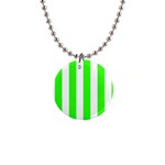 Vertical Stripes - White and Neon Green 1  Button Necklace