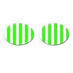 Vertical Stripes - White and Neon Green Cufflinks (Oval)