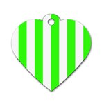 Vertical Stripes - White and Neon Green Dog Tag Heart (Two Sides)