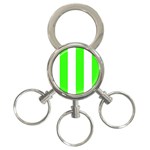 Vertical Stripes - White and Neon Green 3-Ring Key Chain