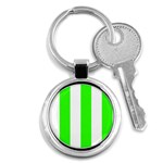 Vertical Stripes - White and Neon Green Key Chain (Round)