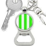Vertical Stripes - White and Neon Green Bottle Opener Key Chain