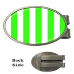 Vertical Stripes - White and Neon Green Money Clip (Oval)