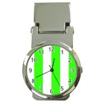 Vertical Stripes - White and Neon Green Money Clip Watch