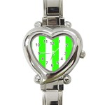Vertical Stripes - White and Neon Green Heart Italian Charm Watch