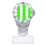 Vertical Stripes - White and Neon Green Nurses Watch