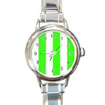 Vertical Stripes - White and Neon Green Round Italian Charm Watch