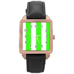 Vertical Stripes - White and Neon Green Rose Gold Leather Watch
