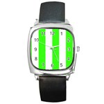 Vertical Stripes - White and Neon Green Square Metal Watch