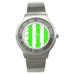 Vertical Stripes - White and Neon Green Stainless Steel Watch
