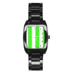 Vertical Stripes - White and Neon Green Stainless Steel Barrel Watch