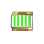 Vertical Stripes - White and Neon Green Gold Trim Italian Charm (9mm)