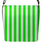 Vertical Stripes - White and Neon Green Flap Closure Messenger Bag (S)