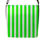 Vertical Stripes - White and Neon Green Flap Closure Messenger Bag (L)