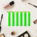 Vertical Stripes - White and Neon Green Canvas Cosmetic Bag (XS)