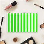 Vertical Stripes - White and Neon Green Cosmetic Bag (M)