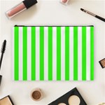 Vertical Stripes - White and Neon Green Cosmetic Bag (L)