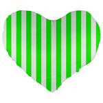 Vertical Stripes - White and Neon Green Large 19  Premium Flano Heart Shape Cushion