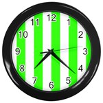 Vertical Stripes - White and Neon Green Wall Clock (Black)