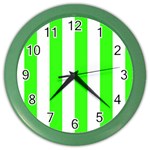 Vertical Stripes - White and Neon Green Color Wall Clock