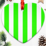 Vertical Stripes - White and Neon Green Heart Ornament (Two Sides)
