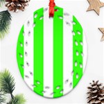 Vertical Stripes - White and Neon Green Oval Filigree Ornament (Two Sides)