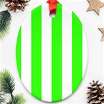 Vertical Stripes - White and Neon Green Oval Ornament (Two Sides)