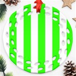 Vertical Stripes - White and Neon Green Ornament (Round Filigree)