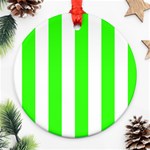 Vertical Stripes - White and Neon Green Ornament (Round)
