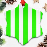 Vertical Stripes - White and Neon Green Snowflake Ornament (Two Sides)