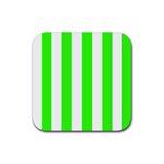 Vertical Stripes - White and Neon Green Rubber Coaster (Square)