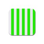 Vertical Stripes - White and Neon Green Rubber Square Coaster (4 pack)