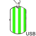 Vertical Stripes - White and Neon Green Dog Tag USB Flash (One Side)