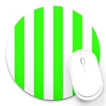 Vertical Stripes - White and Neon Green Round Mousepad