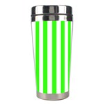 Vertical Stripes - White and Neon Green Stainless Steel Travel Tumbler