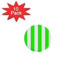 Vertical Stripes - White and Neon Green 1  Mini Button (10 pack)