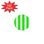 Vertical Stripes - White and Neon Green 1  Mini Button (100 pack)